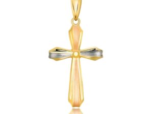 14k Tri Color Gold Cross Motif Pendant with Textured Finish