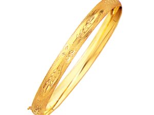 Classic Floral Carved Bangle in 14k Yellow Gold (6.00 mm)