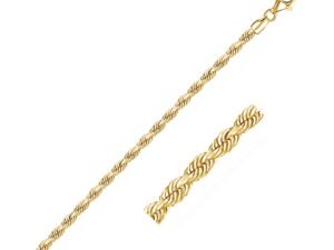 14k Yellow Gold Solid Diamond Cut Rope Bracelet (3.00 mm)