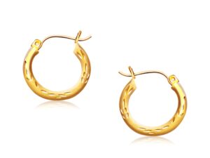 14k Yellow Gold Fancy Diamond Cut Hoop Earrings (3x15mm)
