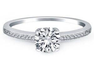 14k White Gold Classic Diamond Pave Solitaire Engagement Ring