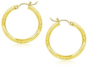 14k Yellow Gold Diamond Cut Hoop Earrings (3x25mm)