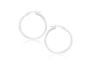 14k White Gold Polished Hoop Earrings (2x20mm)