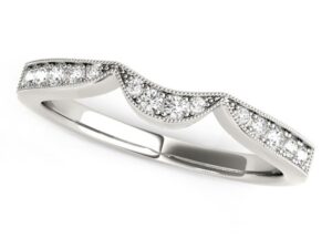 14k White Gold Milgrained Curved Wedding Diamond Band (1/6 cttw)