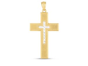14k Two Tone Gold High Polish Diamond Cut Cross Pendant