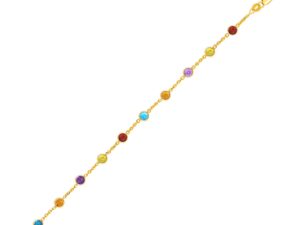 14k Yellow Gold Cable Anklet with Round Multi Tone Stations