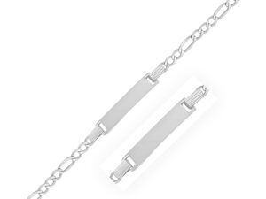 14k White Gold Figaro Chain Fancy Childrens ID Bracelet (3.30 mm)