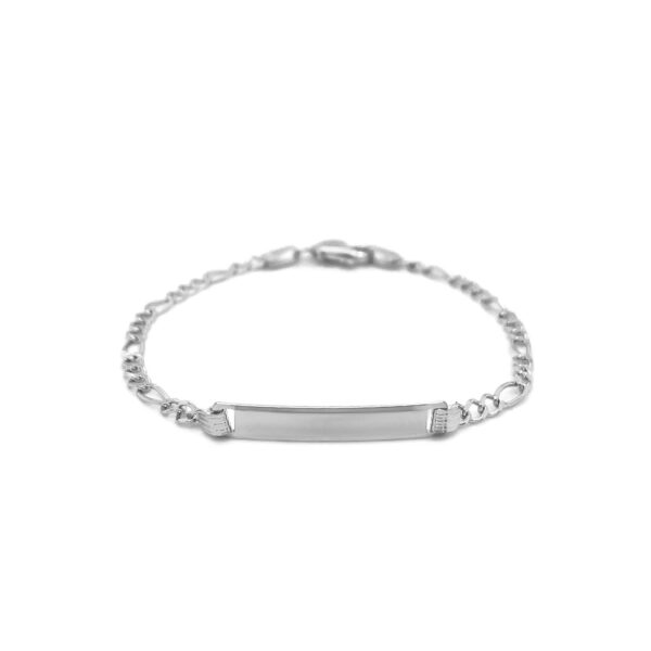 14k White Gold Figaro Chain Fancy Childrens ID Bracelet (3.30 mm) - Image 2