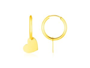 14K Yellow Gold Hoop Polished Earrings with Hearts