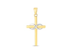 14k Two Tone Gold High Polish Diamond Cut Cross Pendant