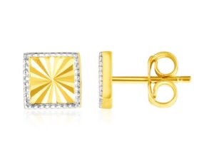 14k Two Tone Gold Textured Square Post Earrings