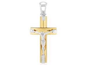 14k Two Tone Gold High Polish Diamond Cut Cross Pendant