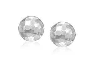 14k White Gold Round Faceted Style Stud Earrings(7mm)