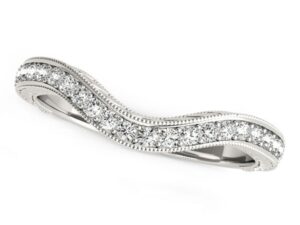 14k White Gold Milgrained Baroque Curved Diamond Wedding Ring (1/6 cttw)