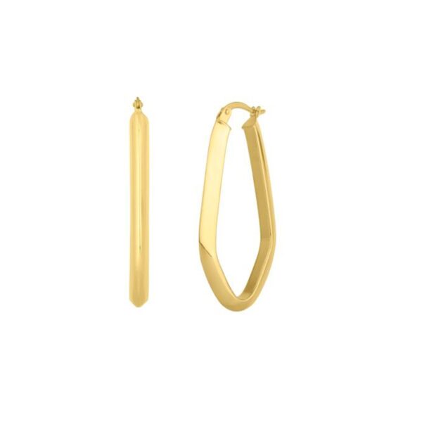 Geometric Oval Hoop Earrings in 10K Yellow Gold - Image 2