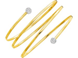14k Two Tone Gold Spiral WrapAround Bangle Bracelet with Diamonds (2.00 mm)