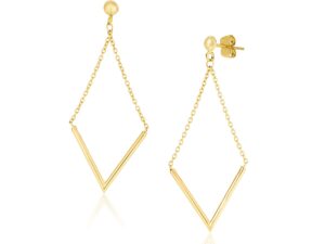 14k Yellow Gold Diamond Shape Chain Drop Earrings