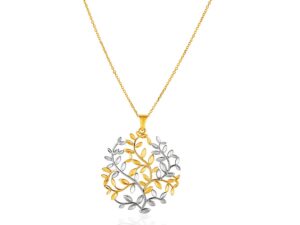 14k Two-Tone Yellow and White Gold Tree of Life Pendant