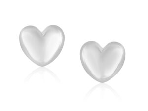 14k White Gold Puffed Heart Shape Shiny Earrings