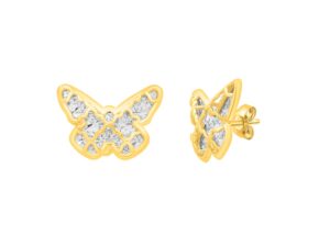 Checkered Butterfly Earrings in 14K Yellow Gold