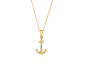 14k Yellow Gold Cable Chain with Anchor Pendant