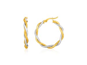 Two-Tone Twisted Wire Round Hoop Earrings in 10k Yellow and White Gold(3x15mm)