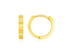 14k Yellow Gold Petite Round Hoop Earrings with Straight Texture