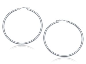 10k White Gold Polished Hoop Earrings (2x40 mm)