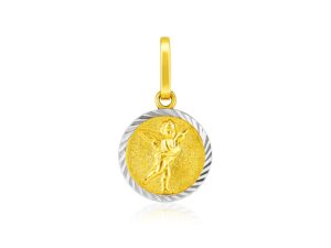 14k Two Tone Gold Small Round Textured Religious Medal Pendant