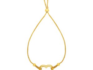 Adjustable Bracelet with Shiny Open Heart in 14k Yellow Gold (1.00 mm)