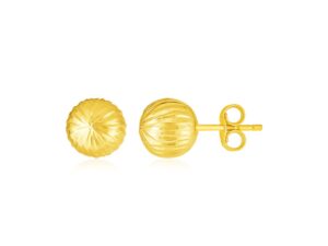 14K Yellow Gold Ball Earrings with Linear Texture(5mm)