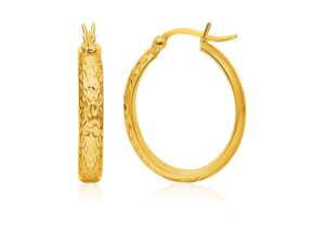 10k Yellow Gold Hammered Oval Hoop Earrings