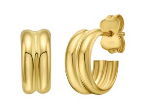 14K Yellow Gold Polished Double Row C Hoop Earrings