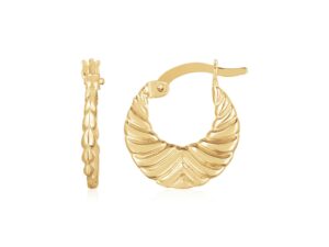 14K Yellow Gold Graduated Grooved Fancy Hoop Earrings