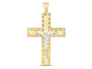 14k Two Tone Gold High Polish Diamond Cut Cross Pendant