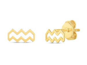 14K Yellow Gold Aquarius Stud Earrings