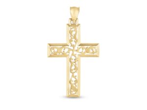 14k Yellow Gold High Polish Vine Cross Pendant