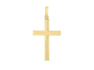 14k Yellow Gold High Polish Ribber Cross Pendant