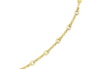 14k Yellow Gold Oval and Round Link Textured Chain Bracelet (6.35 mm)