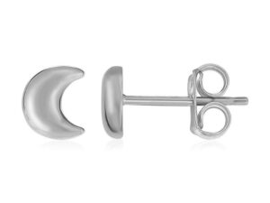 14k White Gold Post Earrings with Moons
