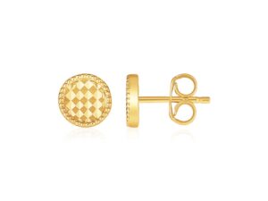 14k Yellow Gold Textured Circle Post Earrings