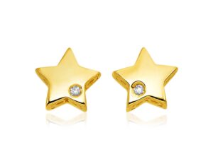 14k Yellow Gold Polished Star Earrings with Diamonds(6.5mm)