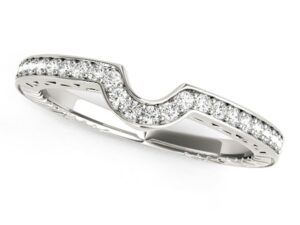 14k White Gold Prong Set Curved Wedding Band (1/8 cttw)