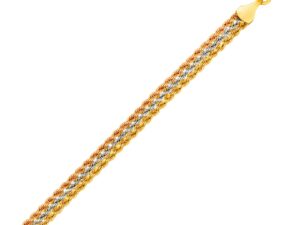 10k Tri-Toned Gold Multi-Strand Rope Chain Bracelet (6.35 mm)