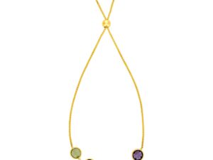 Adjustable Bracelet with Multicolored Round Gemstones in 14k Yellow Gold(1.00mm)