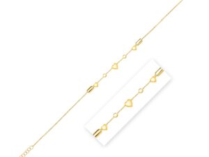 14k Yellow Gold Puff Heart Adjustable Anklet