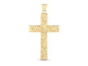 14k Yellow Gold High Polish Textured Cross Pendant