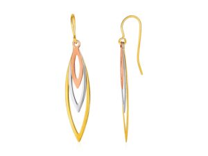 Tri-Tone Graduated Open Marquise Earrings in 10k Yellow,  White,  and Rose Gold