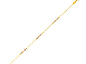 14k Tri Color Gold Anklet with Textured Beads