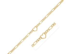 14k Yellow Gold 7 inch Figaro Chain Bracelet with Heart (4.50 mm)